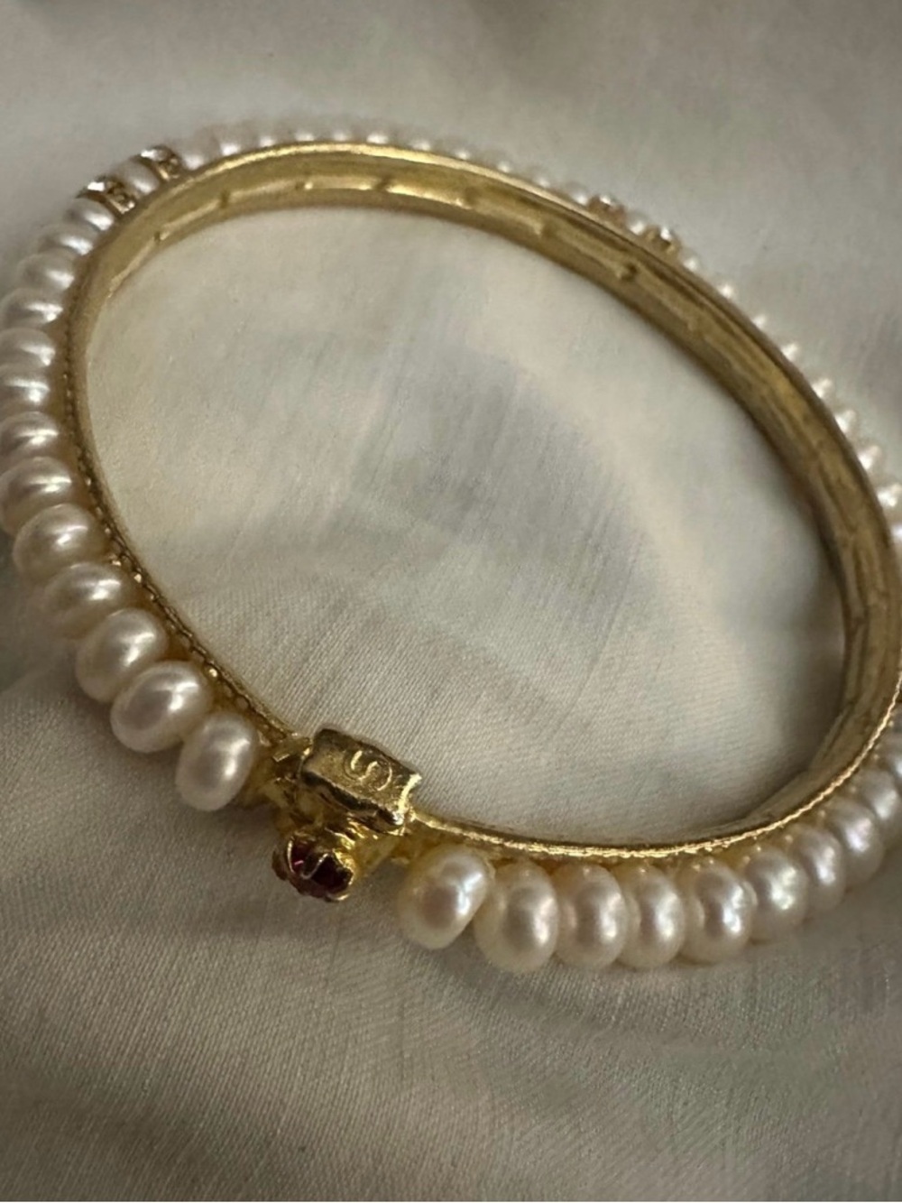 Pearls authentic freshwater Gold Beaded Bangle Bracelet 7 inch
